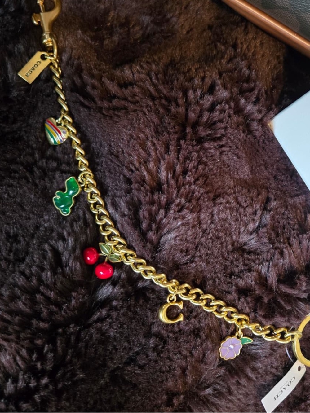 Coach Gold-Tone Charm Key Chain with Red, Green & Pink Enamel Charms - Picture 2 of 6